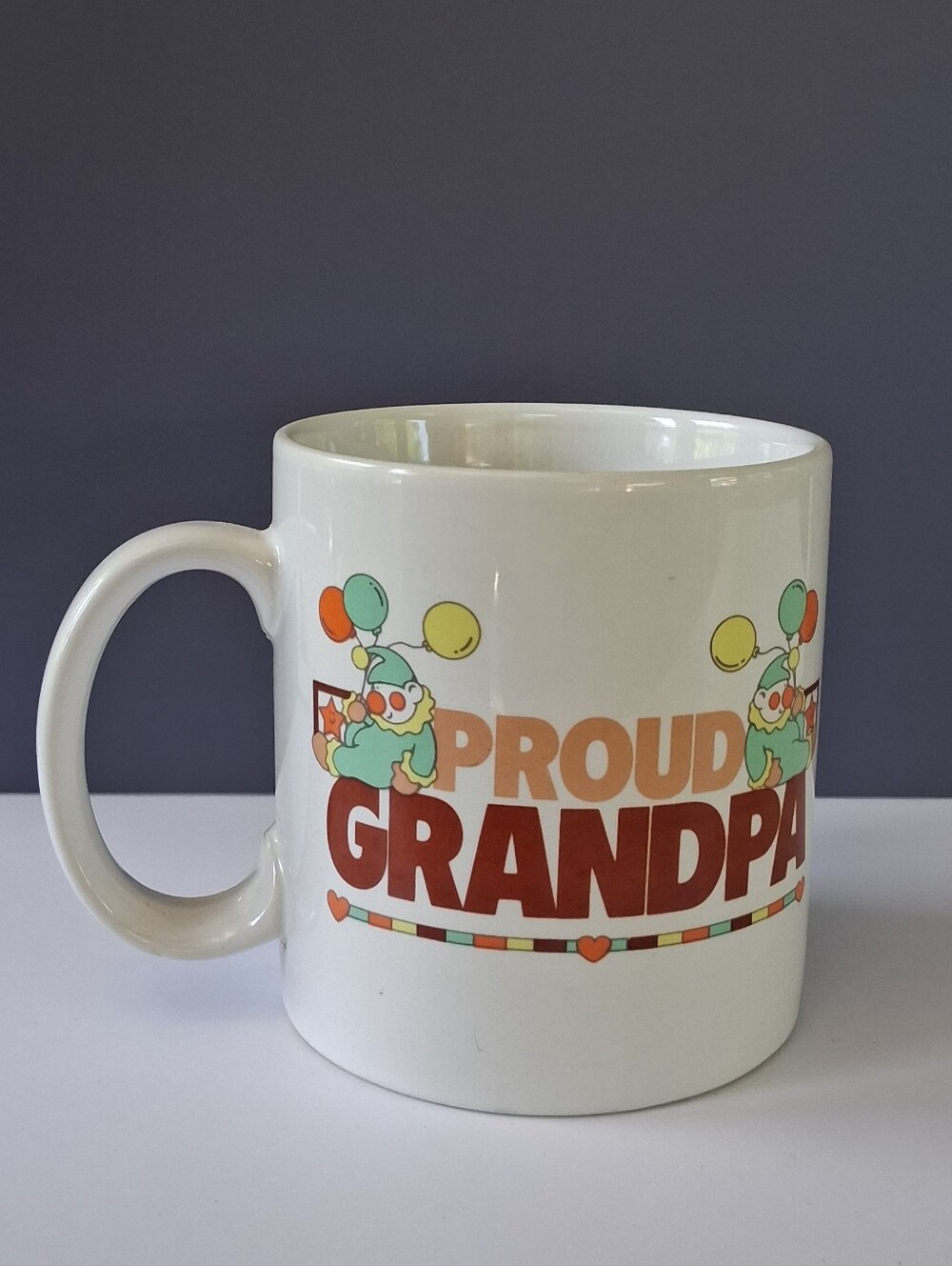 Russ Berrie & Co White 'Proud Grandpa' Ceramic Mug with Colorful Clown Accents